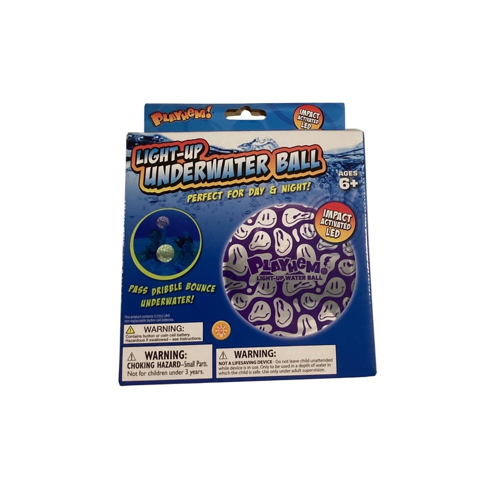 Playhem Light-Up Underwater Ball Purple Smiley Face LED Pool Toy Ages 6+‎ New